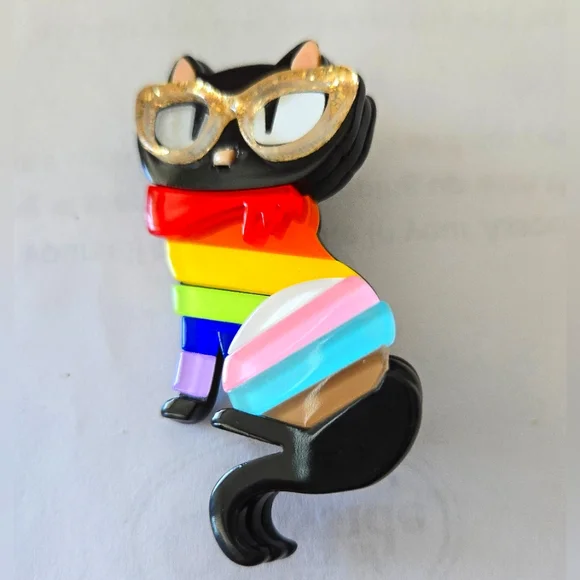 Colorful Acrylic Cat Pin NWOT - Picture 1 of 6